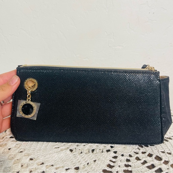 BVLGARI New Zipper Pouch Small Makeup Bag Clutch Clutches Bags Black Gold - Picture 5 of 5